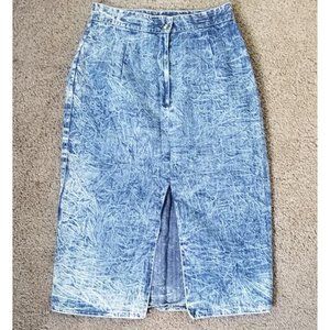 High Waisted Acid Washed Midi Jean Skirt